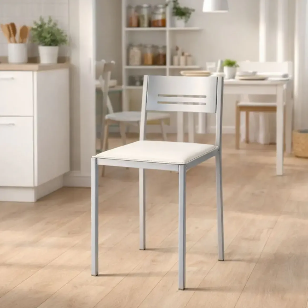 Taburete Bajo con Respaldo y Asiento Tapizado de Aluminio 833/AL