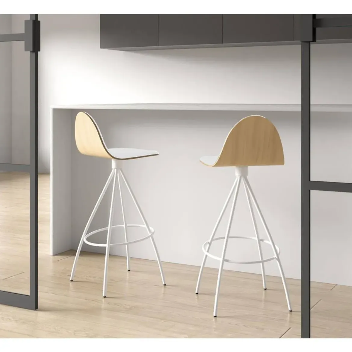 Taburete de Bar con Asiento Vinílico y Patas Blancas PETRIS