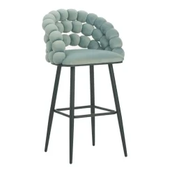 Taburete de Bar con Respaldo NIMPHA Color Azul de Terciopelo con Patas de Metal Negras 30-157