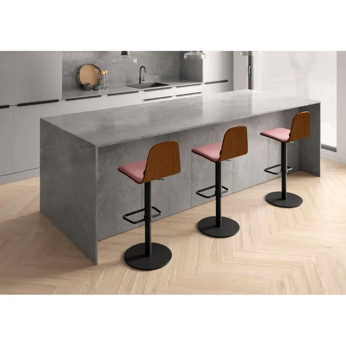 Taburete de Cocina con Asiento Tapizado y Base Redonda LEMON