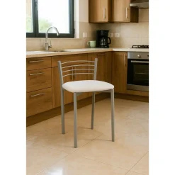 Taburete de Cocina con Estructura Metálica y Polipiel Blanco