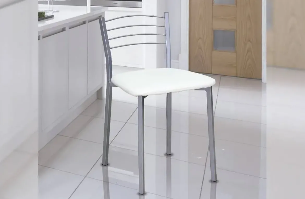 Taburete de Cocina con Estructura Metálica y Polipiel Blanco 10