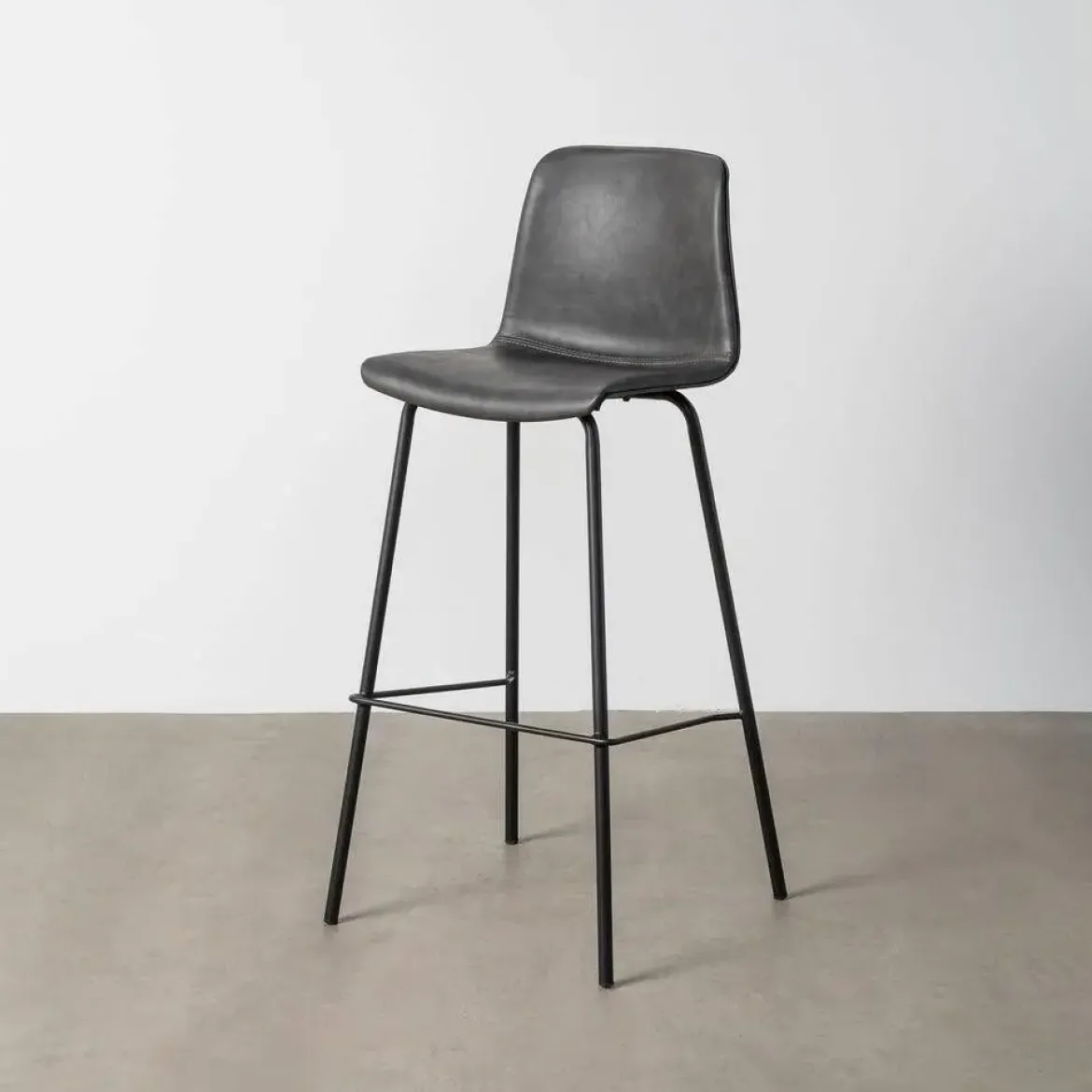 Taburete de Cocina de 47 cm en Metal y Símil Piel Negro 615511