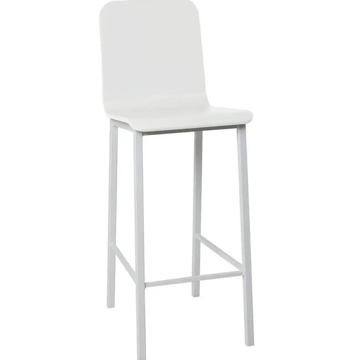 Taburete de Cocina de Metal en Blanco con Asiento de Madera TEBA