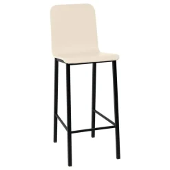 Taburete de Cocina de Metal en Negro con Asiento de Madera TEBA