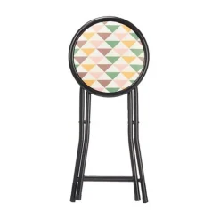Taburete Plegable P.V.C. con Asiento de Diseño Geométrico y Patas de Metal Negras GEOMETRIC 73052