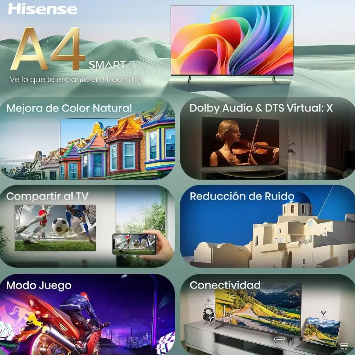 Televisor 40" HISENSE Full HD Smart TV con Dolby Audio 40A4S