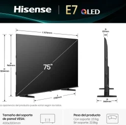 Televisor Hisense 75" QLED Smart 4K Dolby Vision Atmos 75E7KQ