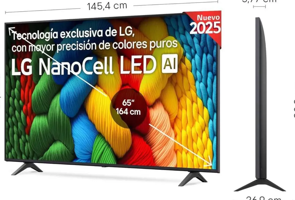 Televisor LG 65" 4K NanoCell Smart TV WebOS AI ThinQ 65NANO80A6B Artículo de Exposición