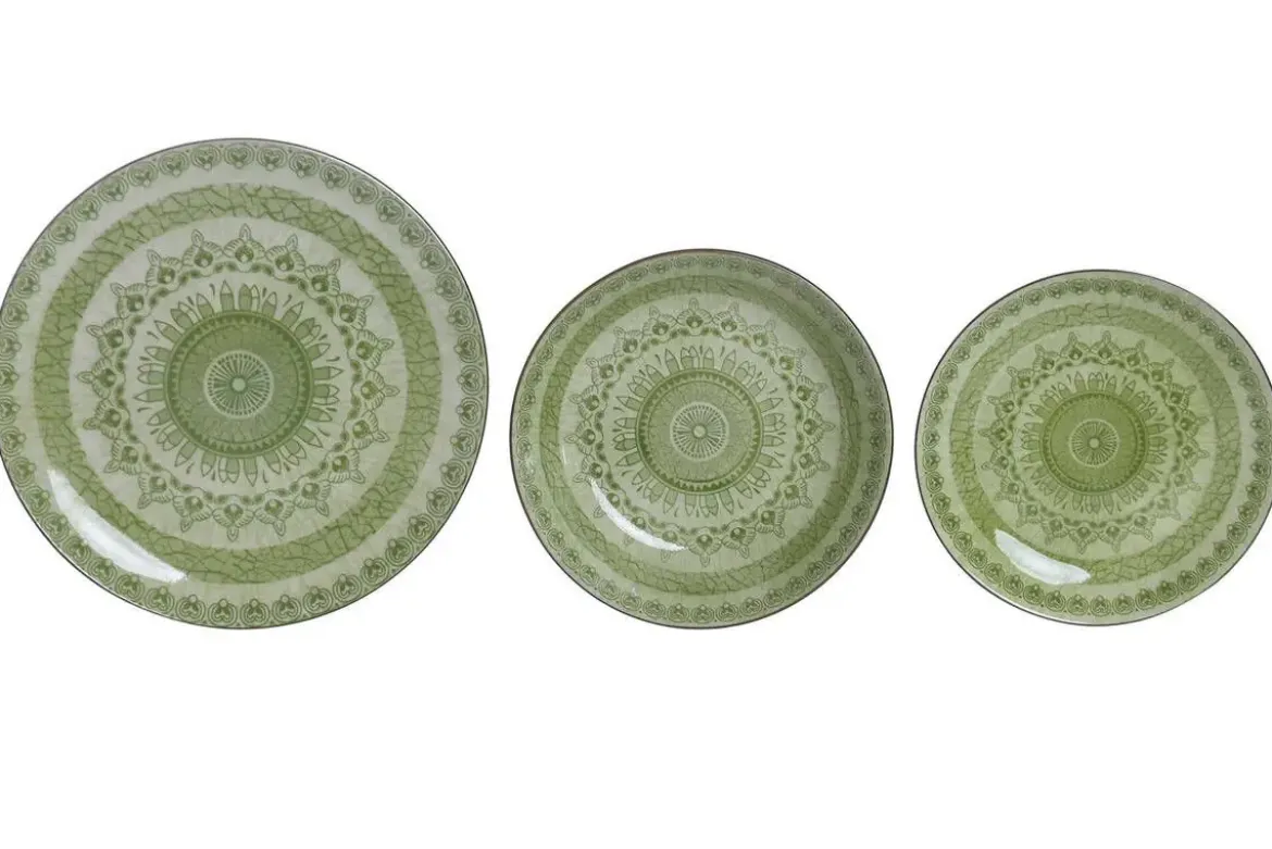 Vajilla de Porcelana 18 Piezas Color Verde Diseño de Mandala PC-228231