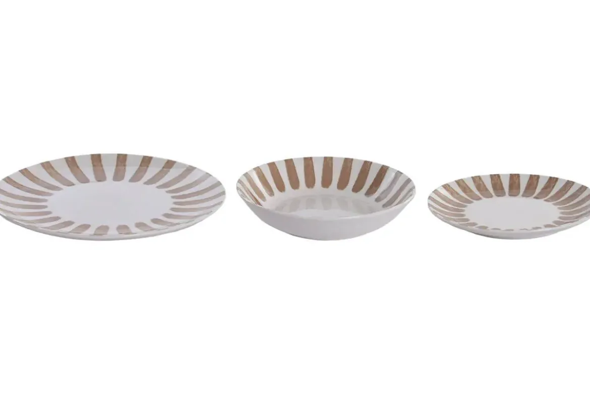 Vajilla de Porcelana 18 Piezas con Rayas Moka PC-233628