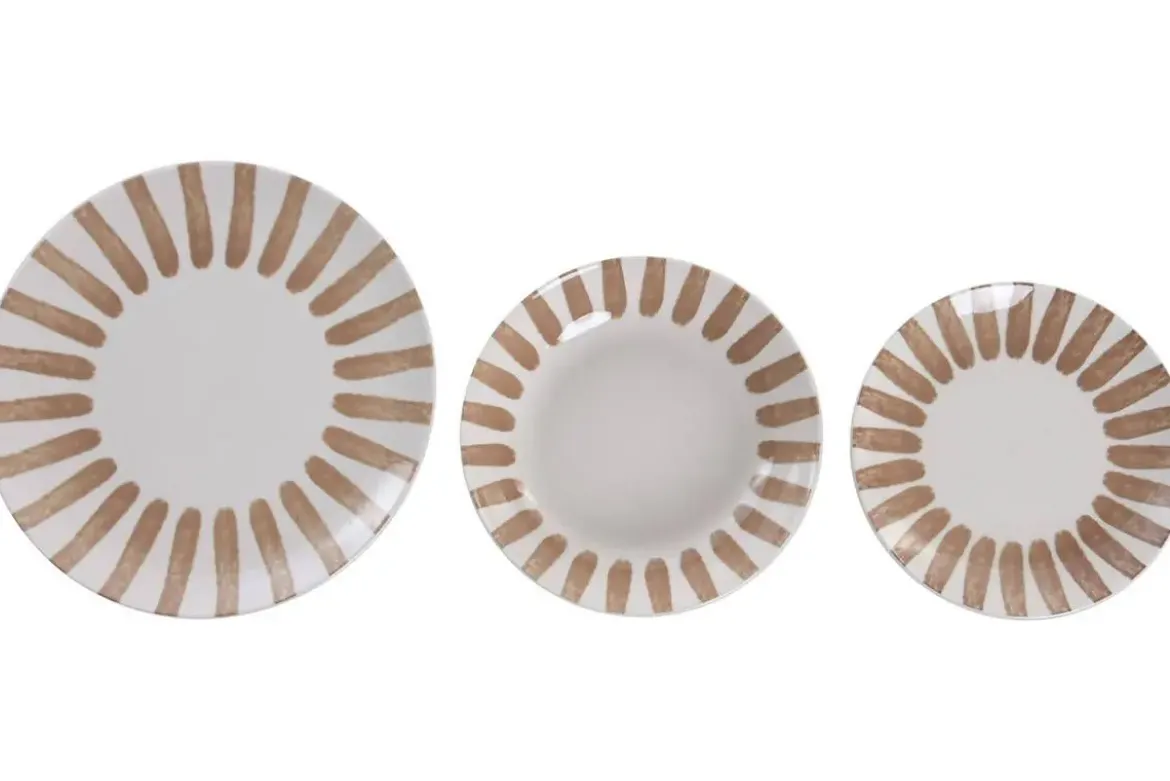 Vajilla de Porcelana 18 Piezas con Rayas Moka PC-233628