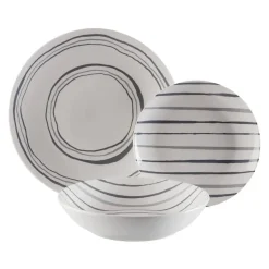 Vajilla 18 Piezas Bona Gris Porcelana con Líneas y Círculos 22590013