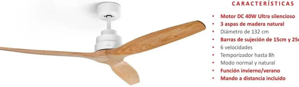 Ventilador de techo Ufesa 132cm motor DC color Haya TIBET