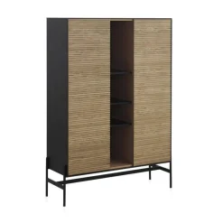 Vitrina chapada en fresno negro con estantes y 2 puertas en natural GABAR 10972