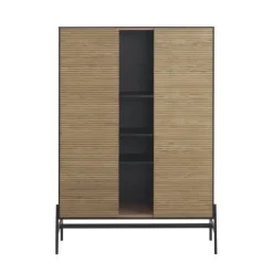 Vitrina chapada en fresno negro con estantes y 2 puertas en natural GABAR 10972