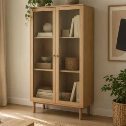 Vitrina de Cristal con Estructura MDF y Dos Puertas MB-223046