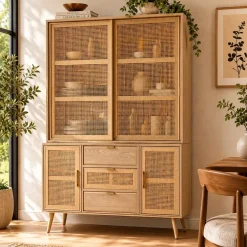 Vitrina de Madera Paulownia y MDF con Rejilla Natural MB-171759