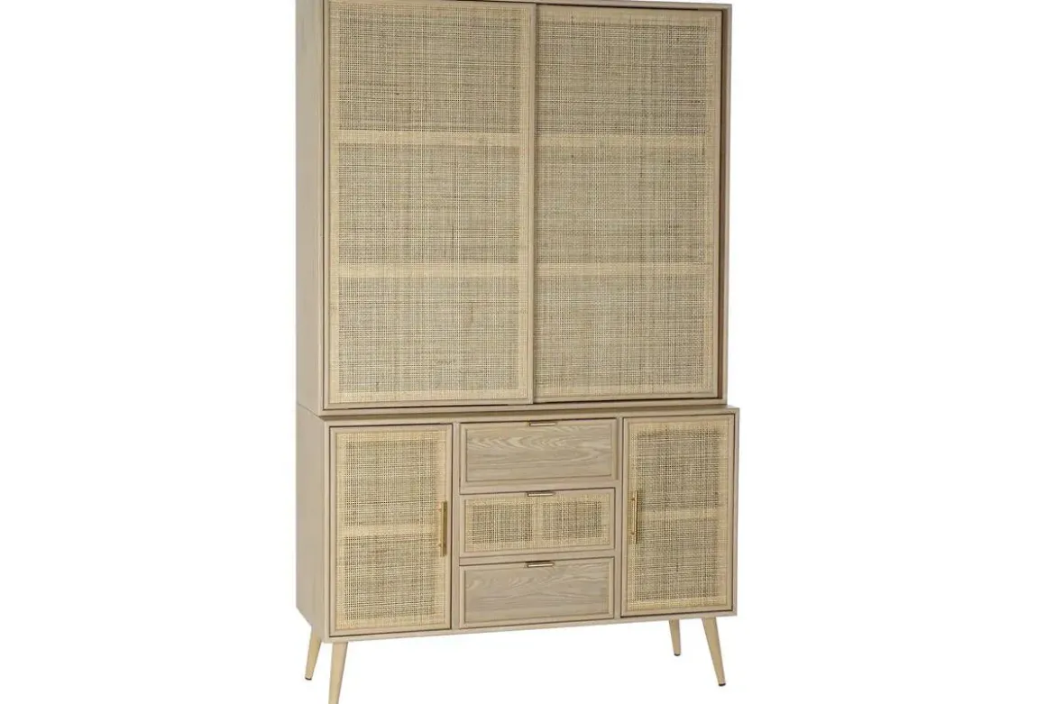 Vitrina de Madera Paulownia y MDF con Rejilla Natural MB-171759