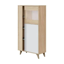 Vitrina de melamina roble canadian y blanco artik con 3 puertas y estantes 016617F