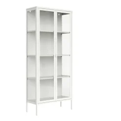 Vitrina de 2 Puertas de 80x185 cm Estructura de Metal Puertas de Cristal con Estantes Ajustables TITANIA