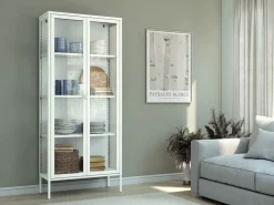Vitrina de 2 Puertas de 80x185 cm Estructura de Metal Puertas de Cristal con Estantes Ajustables TITANIA