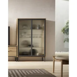 Vitrina de 2 Puertas en Cristal Acanalado y Alunio K2
