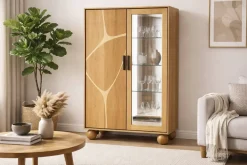 Vitrina de Salón en Madera de Acacia y Cristal MB-227295