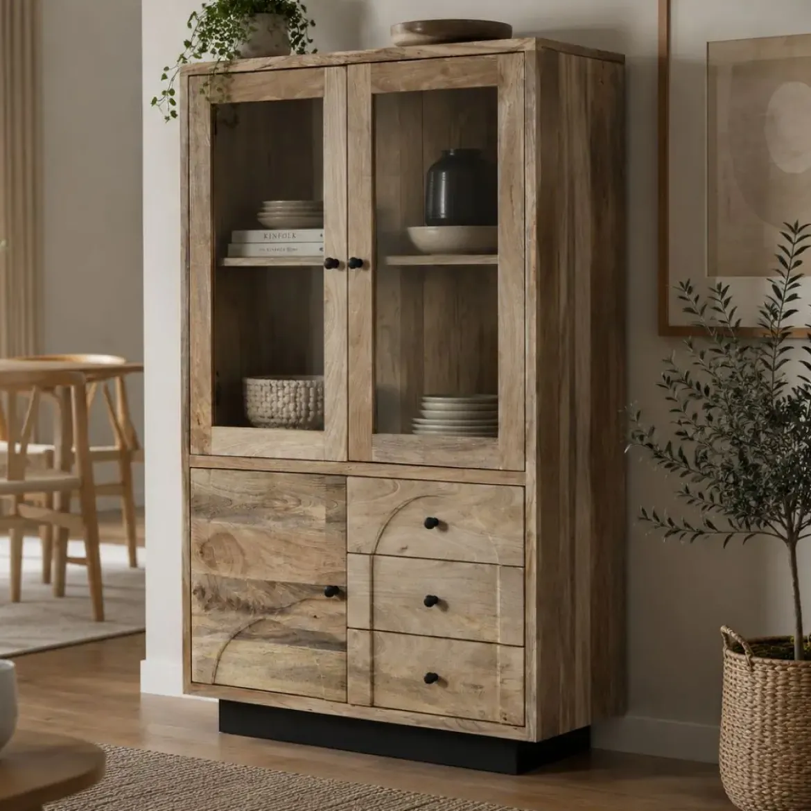 Vitrina de Salón en Madera de Mango con Cristal MB-205538