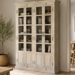 Vitrina de Salón en Madera de Mango Decapé Blanco MB-223574