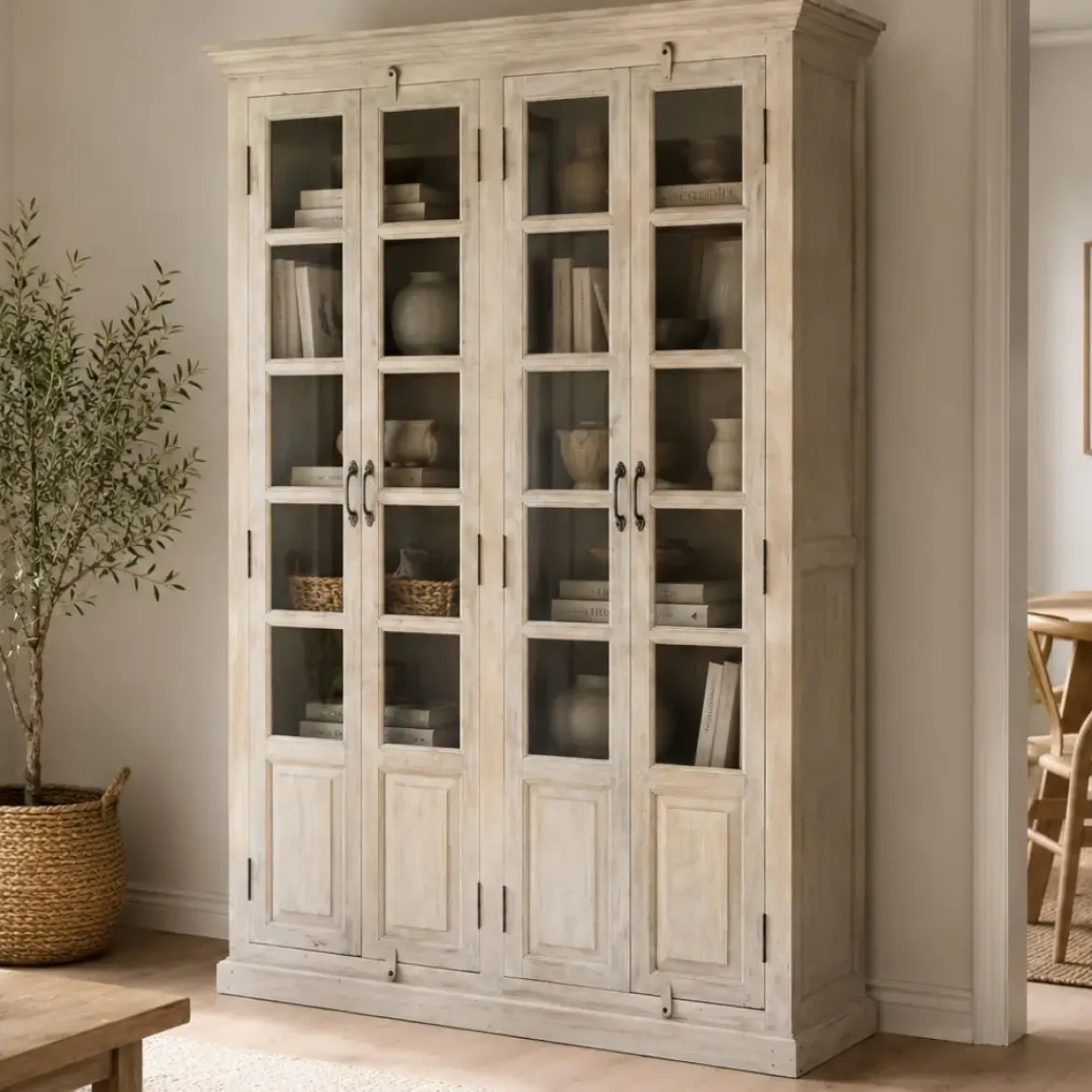 Vitrina de Salón en Madera de Mango Decapé Blanco MB-223574