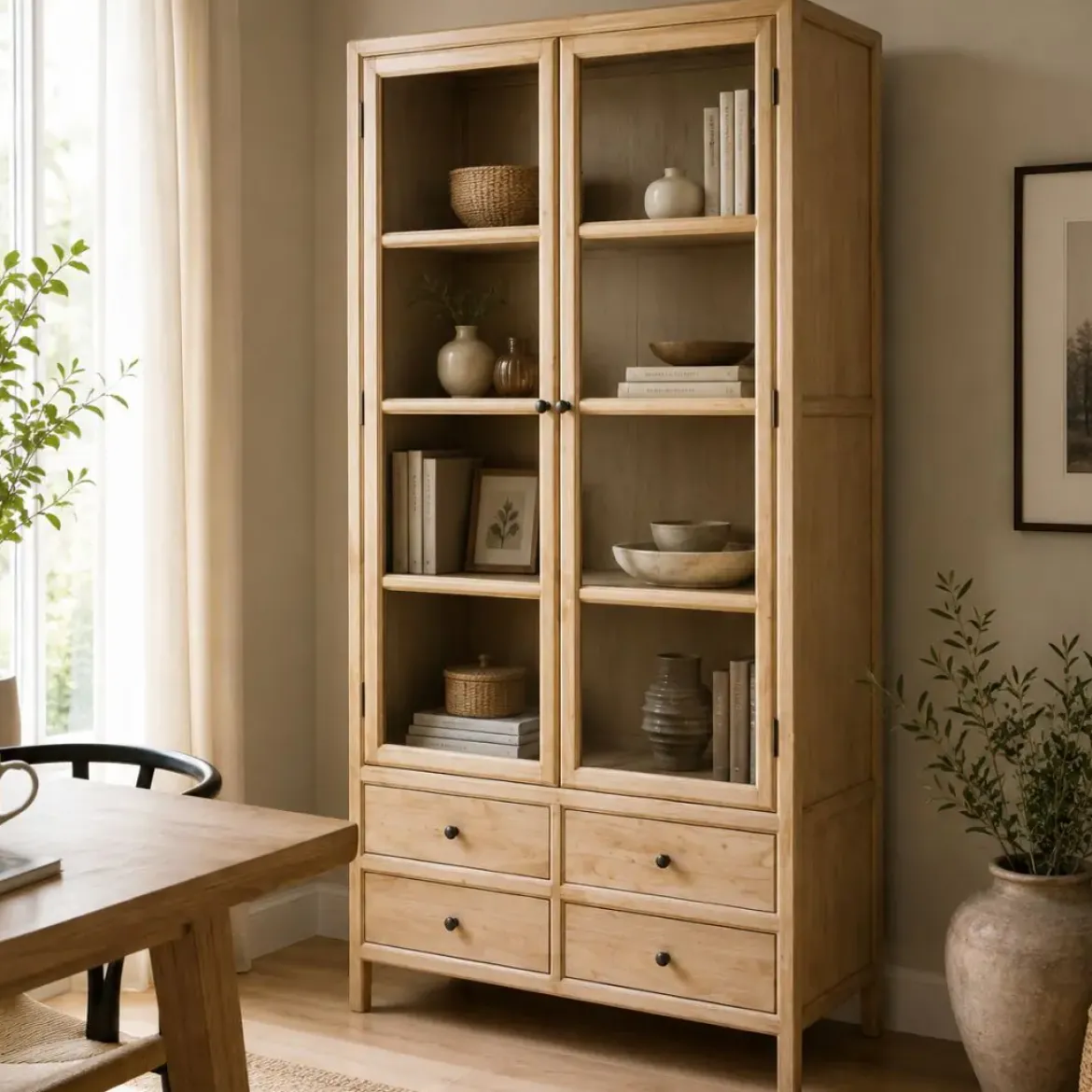 Vitrina en Madera de Olmo con Puertas de Cristal MB-228430