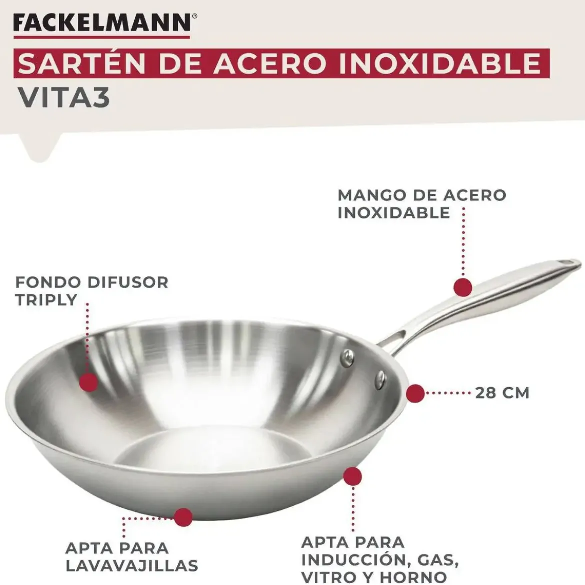 Wok de Cocina Inox Profesional 28 cm VITA3 66273