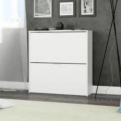 Zapatero abatible blanco de melamina de 2 puertas acabado blanco 007873O