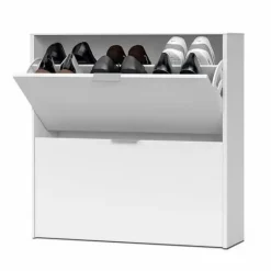 Zapatero abatible blanco de melamina de 2 puertas acabado blanco 007873O