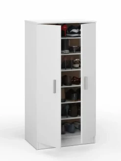Zapatero-armario de melamina de 2 puertas con 6 baldas color blanco 007813O