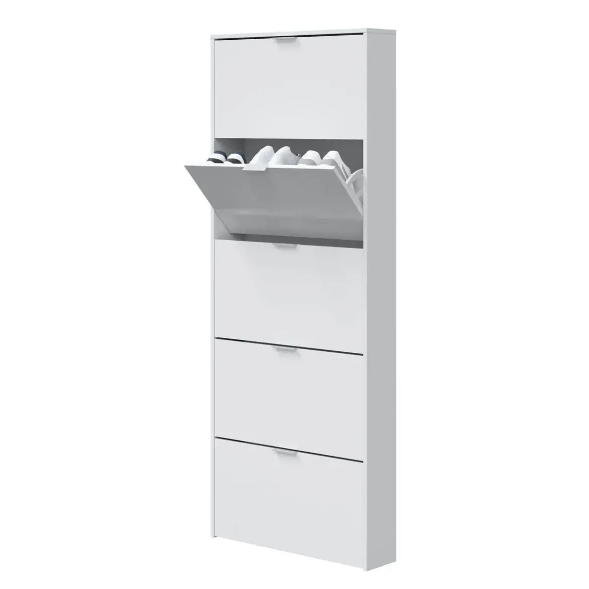 Zapatero blanco brillante de 5 puertas con capacidad para 15 pares de zapatos 007815BO