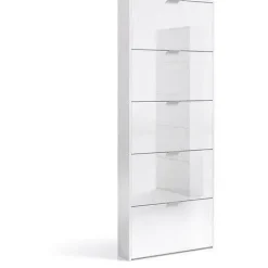 Zapatero blanco brillante de 5 puertas con capacidad para 15 pares de zapatos 007815BO