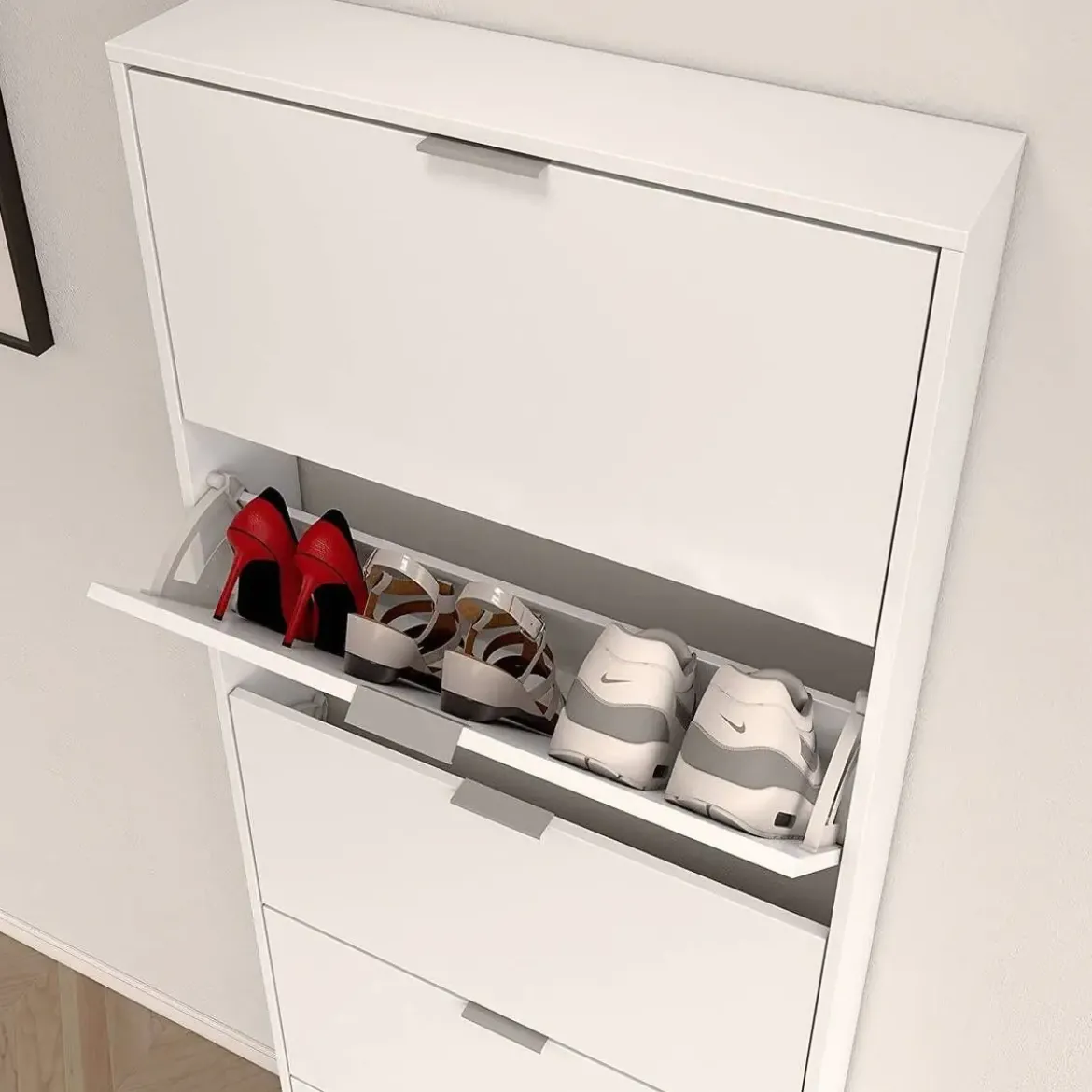 Zapatero blanco brillante de 5 puertas con capacidad para 15 pares de zapatos 007815BO