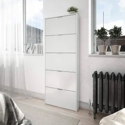 Zapatero blanco brillante de 5 puertas con capacidad para 15 pares de zapatos 007815BO