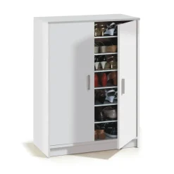 Zapatero blanco de melamina con 2 puertas y 6 estantes 007853O